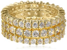 18k Yellow Gold Plated Three Sterling Silver and Cubic Zirconia Stacking All-Around Bands, Size 8