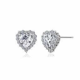 Sterling Silver Rhodium Plated Cubic Zirconia Clear Color Heart Stud Earrings