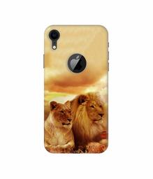 Amazon Brand - Solimo Designer Lion with Lioness 3D Printed Hard Back Case Mobile Cover for Apple iPhone XR (Logo Cut)