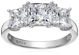 Platinum-Plated Sterling Silver Princess-Cut 3-Stone Ring made with Swarovski Zirconia (4 cttw), Size 9