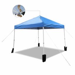 AmazonBasics Outdoor One-push Pop Up Canopy, 10ft x 10ft with Wheeled Carry, 4-pk weight bag, Blue