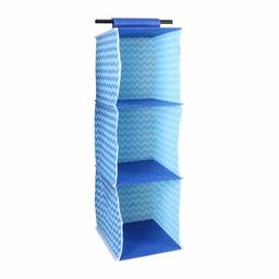 Amazon Brand - Solimo Printed Fabric Hanging Closet Organiser, 3 Shelves, Blue