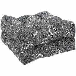 Amazon Basics Tufted Outdoor Seat Patio Cushion - Pack of 2, 19 x 19 x 5 Inches, Black Floral