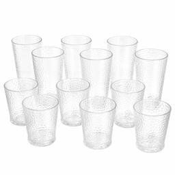 AmazonBasics 12-Piece Tritan Unbreakable Glass Drinkware Set - Hammered Highball and Double Old Fashioned