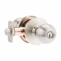 AmazonCommercial Grade 2 Entry Door Knob Handle with Cylindrical Lockset, Satin Nickel Finish, 2-Pack