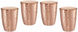 Amazon Brand - Solimo Copper Glasses with Lid Set, 300 ml, Set of 4, Brown