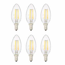 AmazonBasics 40 Watt Equivalent, All Glass, Dimmable, B11 LED Light Bulb | Soft White, 6-Pack (Renewed)