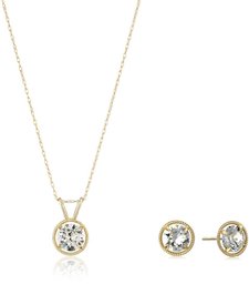 10K Gold Dainty Swarovski Crystal Birthstone Pendant Necklace with Stud Earrings Set, April