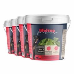 Marque Amazon - Lifelong - Friandises pour chiens, sans blé, avec mono-protéine,  avec mono-protéine avec bœuf et épinard  (4 seaux x 500gr)