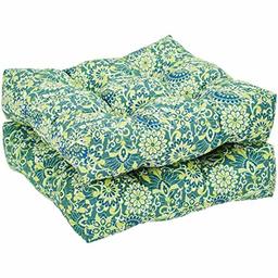 Amazon Basics Tufted Outdoor Seat Patio Cushion - Pack of 2, 19 x 19 x 5 Inches, Blue Flower