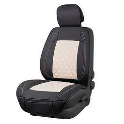 AmazonBasics Deluxe Sideless Universal Fit Leatherette Seat Cover, Black and Beige