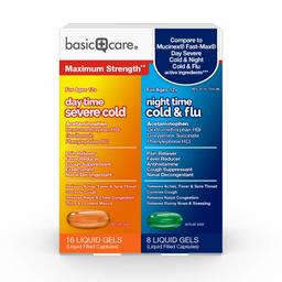 Amazon Basic Care Day Time Cold & Flu and Night Time Cold & Flu Combo Pack, Fast Dissolving Liquid Gels, 24 Count