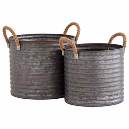 Stone & Beam Vintage Metal Buckets, Set of 2, 9.58