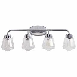 Amazon Brand – Stone & Beam Vintage Bathroom Vanity Fixture With 4 Light Bulbs And Glass Shade - 32.25 x 7 x 11.5 Inches, Chrome