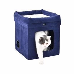 AmazonBasics Collapsible Cube Cat Bed, 15 x 15 x 17 Inches, Blue