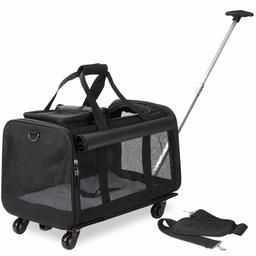 Transportín para Mascotas con Ruedas Desmontables para Perros pequeños y medianos y Gatos, Color Negro