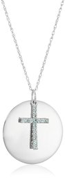 Sterling Silver Blue Topaz Cross Lord's Prayer Pendant Necklace