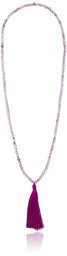 Genuine Brazilian, Lavender and Dogteeth Amethyst Gemstone Bead with Fuchsia Tassel Long Necklace, 32