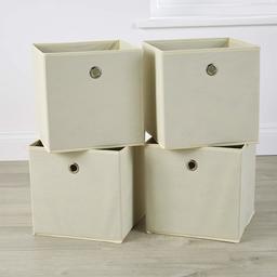 AmazonBasics Foldable Canvas Storage Cube 4 Piece, Cream