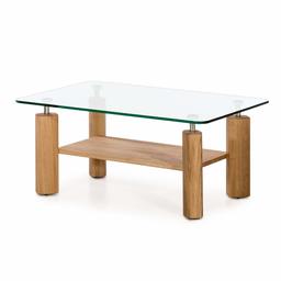 Amazon Brand - Alkove Hayes Solid Wood 1-Shelf Coffee Table with Glass Table Top, 100 x 65 x 44cm, Glass/Wild Oak