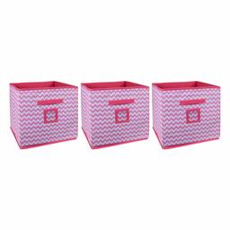 Amazon Brand - Solimo Printed Fabric Storage Box, Medium, Set of 3, Pink