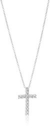 Platinum-Plated Sterling Silver Cubic Zirconia Cross Pendant Necklace, 18 