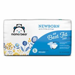 Amazon Brand - Mama Bear Best Fit Diapers, Newborn, 32 Count, Bears Print [Packaging May Vary]