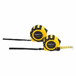 AmazonBasics Tape Measure Set - 25-Feet (8-Meters) and 16-Feet (5-Meters), Inch/Metric Scale, 3-Lock Design, MID Accuracy, 2-Pack