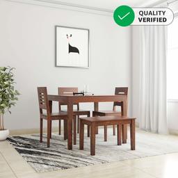 Amazon Brand - Solimo Karen Solid Sheesham Wood 4 Seater Dining Table with Chairs and Bench (Teak Finish)