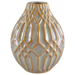 Amazon Brand – Stone & Beam Modern Ceramic Home Decor Flower Vase With Geometric Pattern - 6.25 Inch, Brown and Grey