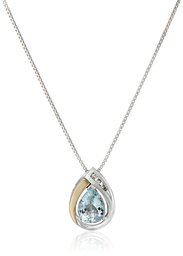 Sterling Silver and 14k Yellow Gold Aquamarine and Diamond-Accent Tear Drop Pendant Necklace, 18