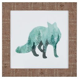 Amazon Brand – Rivet Modern Rustic Wolf Silhouette Print Wall Art Decor - 15 x 15 Inch Frame, Wood Grain