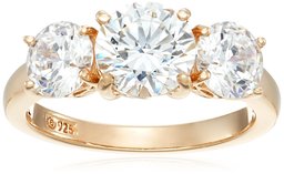 Amazon CollectionYellow Gold-Plated Sterling Silver Swarovski Zirconia Round 3 Stone Ring, Size 8