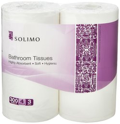 Amazon Brand - Solimo 3 Ply Bathroom Tissue Toilet Paper Roll - 4 Rolls (160 gm/roll)