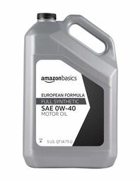 AmazonBasics Full Synthetic Motor Oil - Euro Formula for Turbo-Charged Vehicles (API SN, A3/B4) - 0W-40 - 5 Quart - AM06043Q (Renewed)