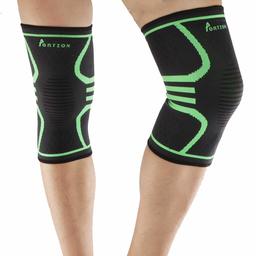 Portzon Knee Compression Sleeve, 1 Pair Knee Brace, Support for Women Men, Powerlifting Running Sports, Green