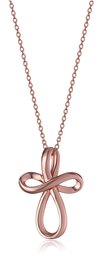 Rose Gold-Plated Sterling Silver Open Loop Cross Pendant Necklace, 18