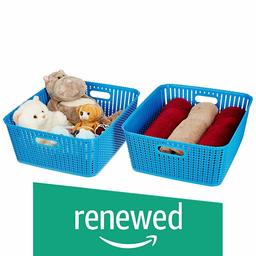 (Renewed) Amazon Brand - Solimo Storage Basket, Set of 2, Large, Blue