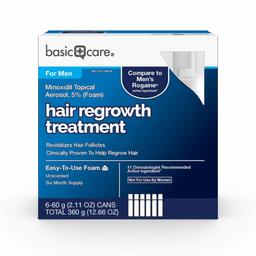 Basic Care Minoxidil Topical Aerosol, 5% (Foam) Hair Regrowth Treatment for Men, 12.66 Ounces