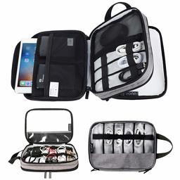 Eono Essentials Organizer for Your Electronics, Dual Layer Storage Bag for USB Cable, Hard Drive, Power Bank, iPad Mini, Tablet (up to 8