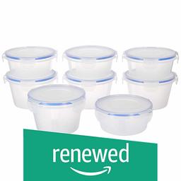 (Renewed) Amazon Brand - Solimo Plastic Kitchen Storage Container Set, 8-Pieces, Blue