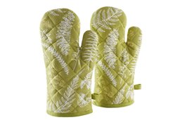 Amazon Brand - Solimo 100% Cotton Padded Oven Gloves, Fern (Pack of 2, Green)