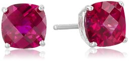 Amazon CollectionSterling Silver Cushion Checkerboard Cut Created Ruby Stud Studs (6mm)