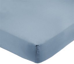 AmazonBasics 400TC Cotton Sateen Wrinkle Free Fitted Sheet Smokey Blue 100 x 200 x 30 cm