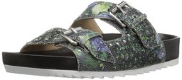 Amazon Brand - The Fix Women's Upson Double Buckle Studded Footbed Platform Slide Sandal, Black/Multi, 11 B US