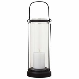 Amazon Brand – Stone & Beam Modern Casual Decorative Metal and Glass Lantern with LED Candle - 6 x 6 x 14 Inches, Black, For Indoor Outdoor Use