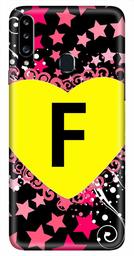 Amazon Brand - Solimo Designer Heart Pattern Alphabet-F 3D Printed Hard Back Case Mobile Cover for Samsung Galaxy A20s