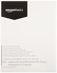 AmazonBasics Easy Cover Address Labels for laser/Inkjet Printers, White, 3-1/3 x 4 Inch Label, 600 Labels