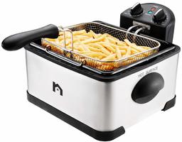 New House Kitchen Jumbo Size Deep Fryer w/Adjustable Temp Removable Basket and Oil Container, Stainless Steel Exterior 4.5 Liters