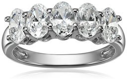 Damen-Ring Sterling-Silber 925 platiniert oder vergoldet 5 Steine Swarovski-Kristalle,Platiniertes Silber,Size 5